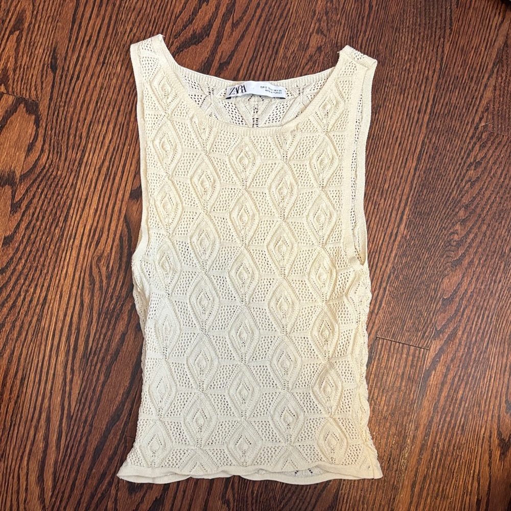 Zara Beige Geometric Knit Tank Top